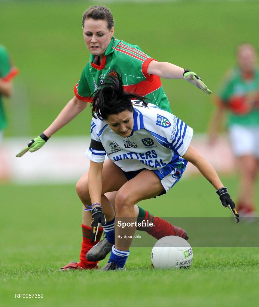 30 August 2008; Therese McNally, Monaghan, in action against Nicola Hurst, Mayo. TG4 All-Ireland Ladies Senior Football Championship Semi-Final, Mayo v Monaghan, Pairc Tailteann, Navan, Co. Meath. Photo by Sportsfile