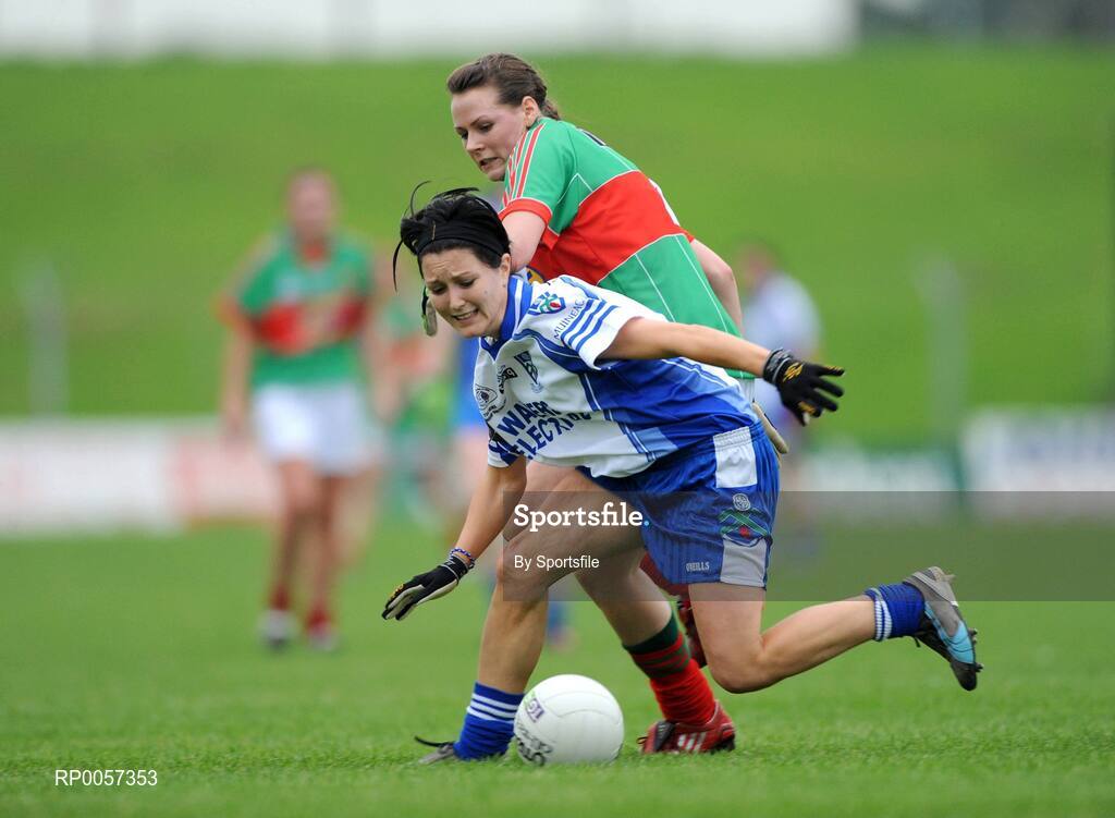 30 August 2008; Therese McNally, Monaghan, in action against Nicola Hurst, Mayo. TG4 All-Ireland Ladies Senior Football Championship Semi-Final, Mayo v Monaghan, Pairc Tailteann, Navan, Co. Meath. Photo by Sportsfile
