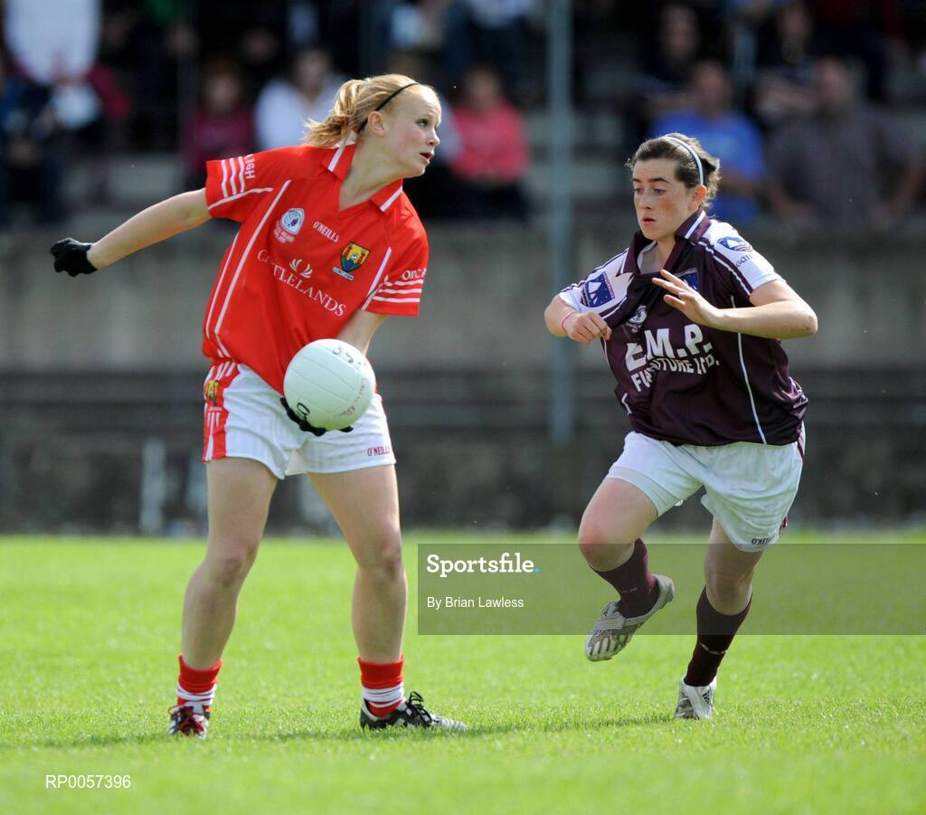 31 August 2008; Kate Harrington, Cork, in action against Michelle Burke, Galway. All-Ireland Ladies U16 A Football Championship Final, Cork v Galway, McDonagh Park, Nenagh, Co. Tipperary. Picture credit: Brian Lawless / SPORTSFILE