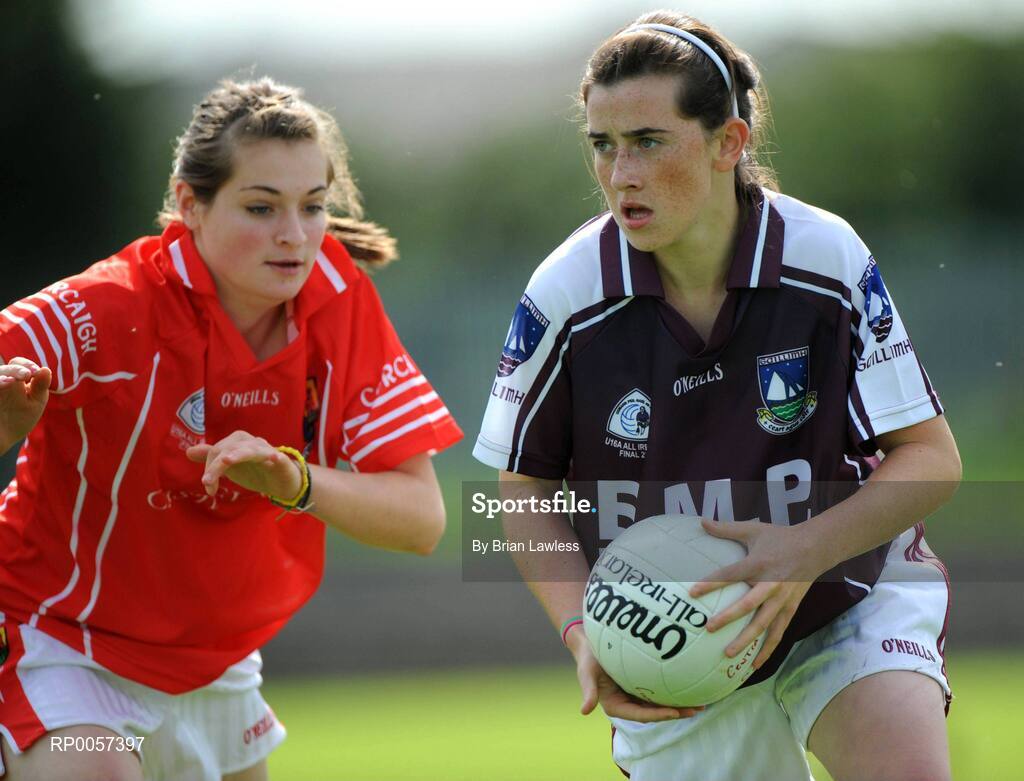 31 August 2008; Michelle Burke, Galway, in action against Kate Harrington, Cork. All-Ireland Ladies U16 A Football Championship Final, Cork v Galway, McDonagh Park, Nenagh, Co. Tipperary. Picture credit: Brian Lawless / SPORTSFILE