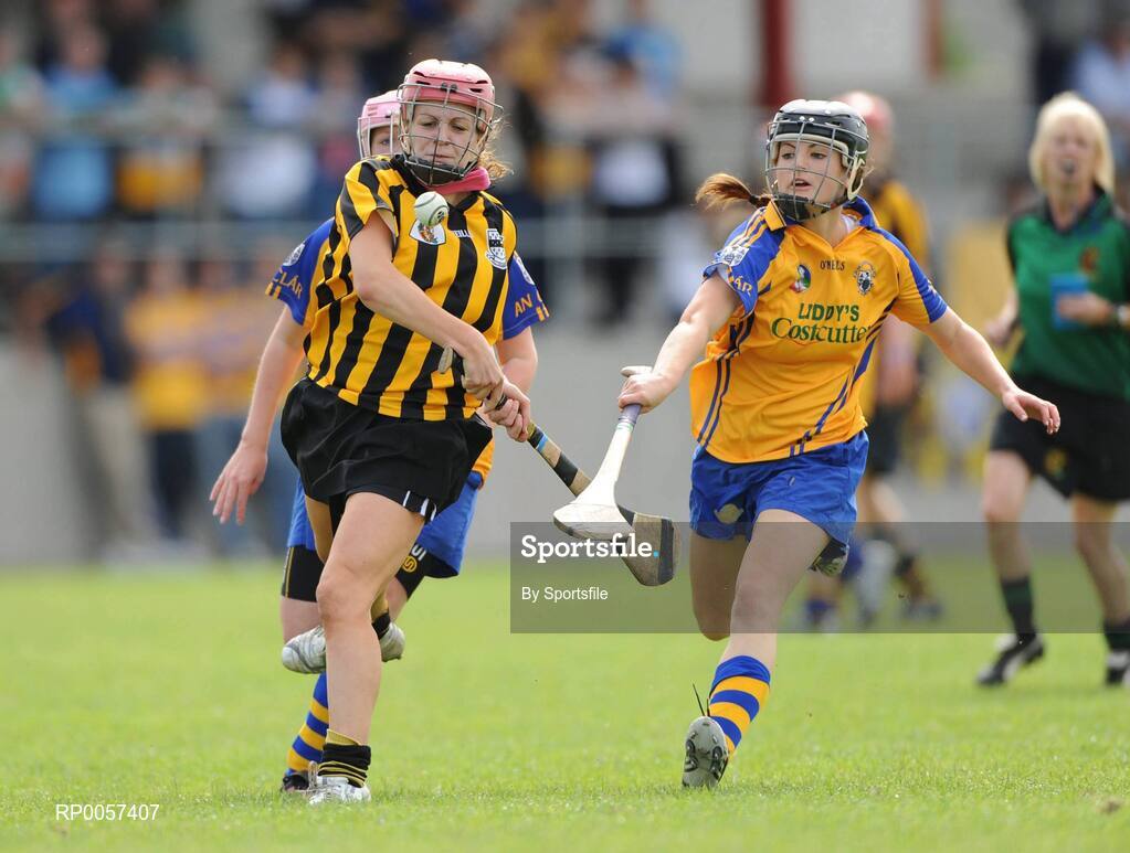 31 August 2008; Anna Farrell, Kilkenny, in action against Shonagh Enright, Clare. All-Ireland Minor A Championship Final, Clare v Kilkenny, Geraldine Park, Athy, Co. Kildare. Photo by Sportsfile