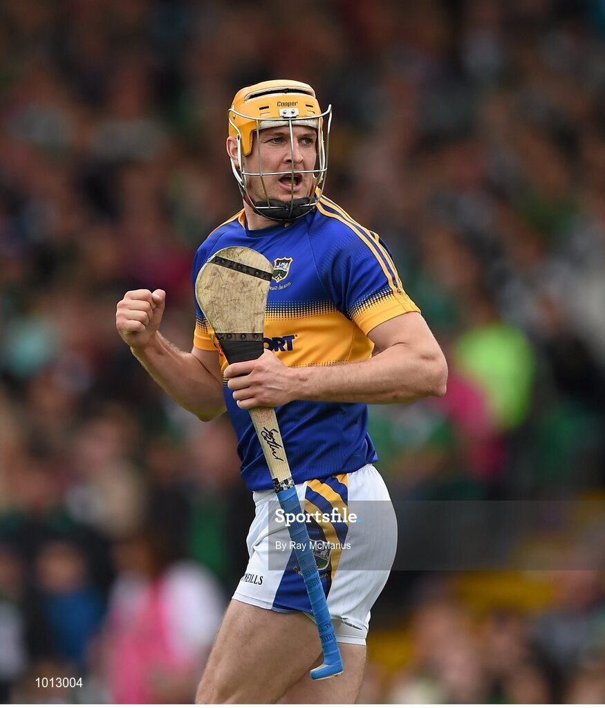 21 June 2015; Seamus Callanan celebrates scoring the second Tipperary goal in the 22nd minute. Munster GAA Hurling Senior Championship, Semi-Final, Limerick v Tipperary, Gaelic Grounds, Limerick. Picture credit: Ray McManus / SPORTSFILE