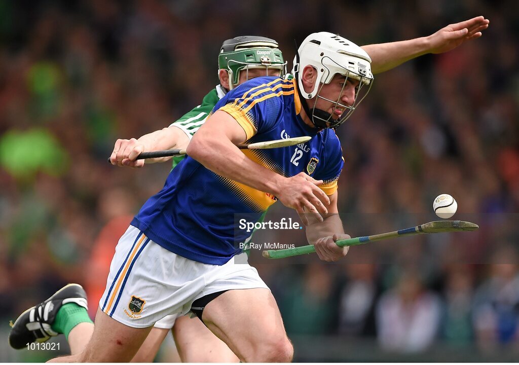 21 June 2015; Patrick Maher, Tipperary, in action against Stephen Walsh, Limerick. Munster GAA Hurling Senior Championship, Semi-Final, Limerick v Tipperary, Gaelic Grounds, Limerick. Picture credit: Ray McManus / SPORTSFILE