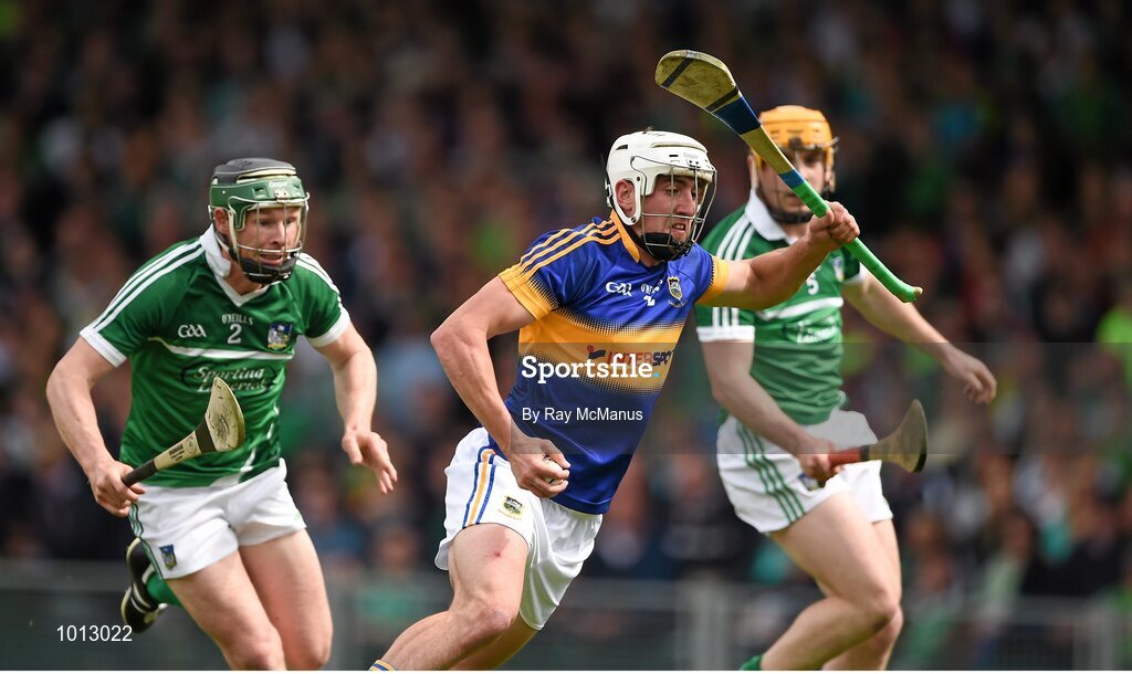21 June 2015; Patrick Maher, Tipperary, in action against Stephen Walsh, Limerick. Munster GAA Hurling Senior Championship, Semi-Final, Limerick v Tipperary, Gaelic Grounds, Limerick. Picture credit: Ray McManus / SPORTSFILE