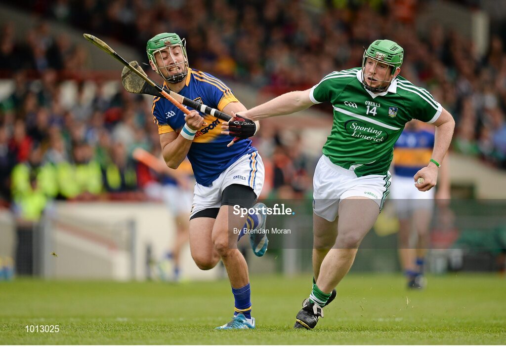 21 June 2015; Tom Morrissey, Limerick, in action against Michael Butler, Tipperary. Munster GAA Hurling Senior Championship, Semi-Final, Limerick v Tipperary, Gaelic Grounds, Limerick. Picture credit: Brendan Moran / SPORTSFILE