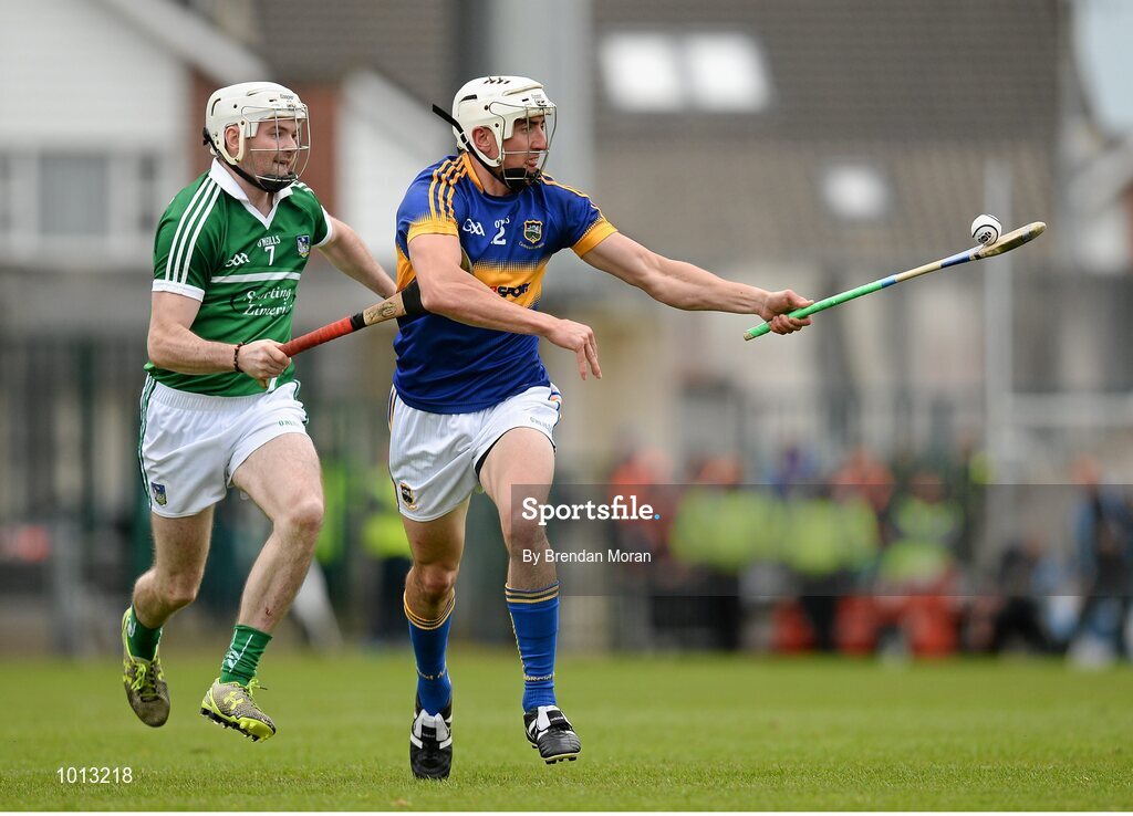 21 June 2015; Patrick Maher, Tipperary, in action against Tom Condon, Limerick. Munster GAA Hurling Senior Championship, Semi-Final, Limerick v Tipperary, Gaelic Grounds, Limerick. Picture credit: Brendan Moran / SPORTSFILE