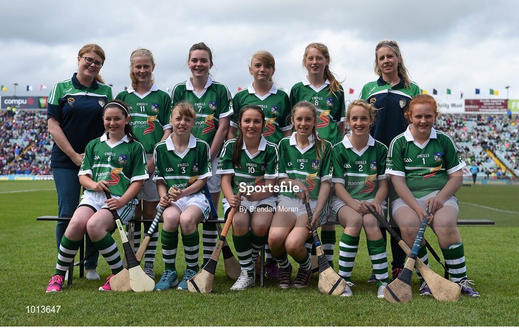 21 June 2015; Limerick girls team from the Primary Go Games played at half time. Munster GAA Hurling Senior Championship, Semi-Final, Limerick v Tipperary, Gaelic Grounds, Limerick. Picture credit: Brendan Moran / SPORTSFILE