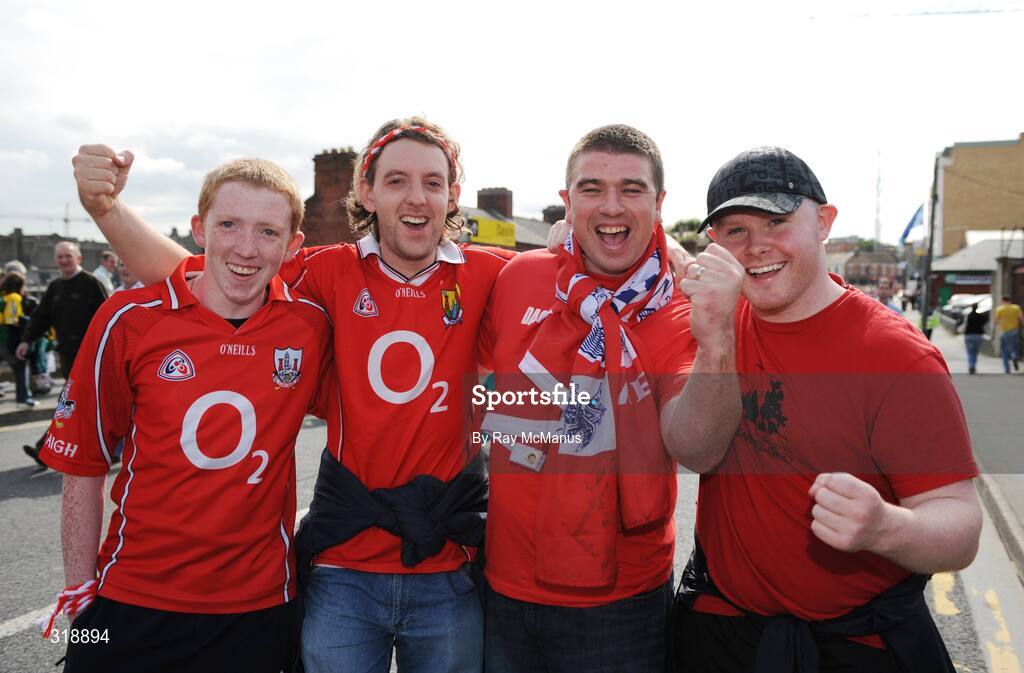31 August 2008; Cork supporters Richard and James Reilly, from Faren, Co Cork, and Paul and Tadhg Murphy, from Blackrock, Co Cork at the game. GAA Football All-Ireland Senior Championship Semi-Final Replay, Kerry v Cork, Croke Park, Dublin. Picture credit: Ray McManus / SPORTSFILE