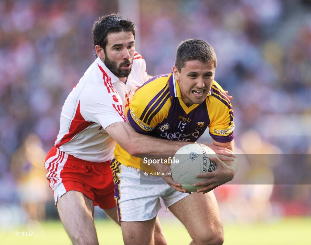 31 August 2008; Ciaran Lyng, Wexford, in action against Ciaran Gourley, Tyrone. GAA Football All-Ireland Senior Championship Semi-Final, Tyrone v Wexford, Croke Park, Dublin. Picture credit: Pat Murphy / SPORTSFILE