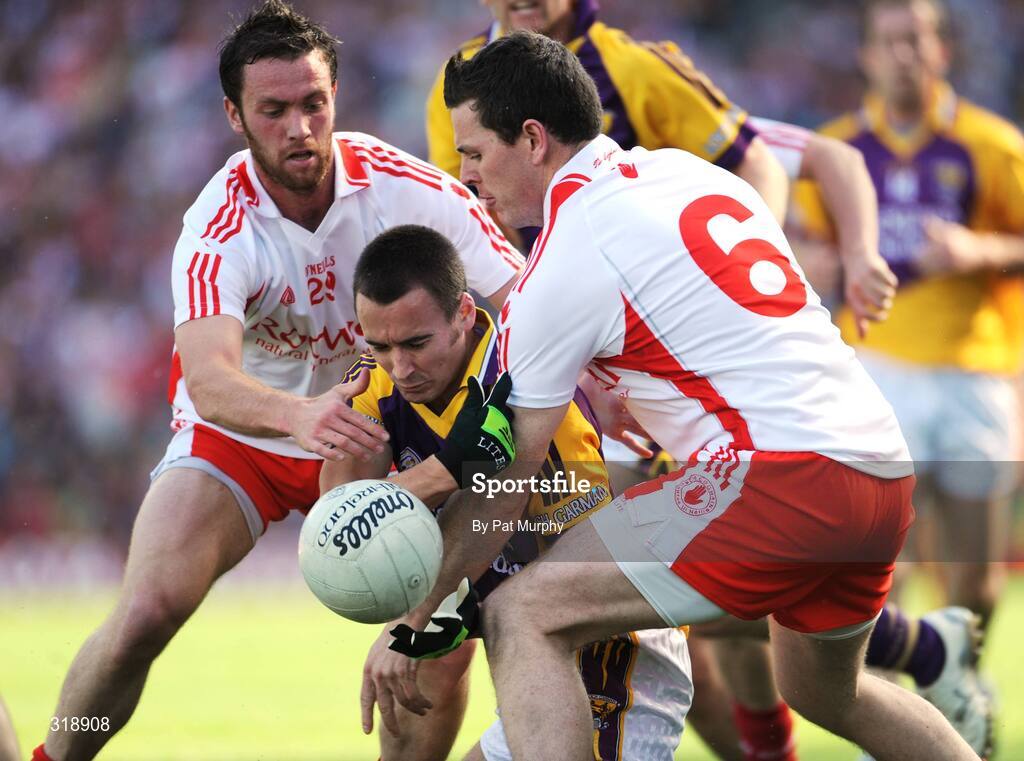 31 August 2008; Adrian Morrissey, Wexford, in action against Martin Penrose, left, and Conor Gormley, Tyrone. GAA Football All-Ireland Senior Championship Semi-Final, Tyrone v Wexford, Croke Park, Dublin. Picture credit: Pat Murphy / SPORTSFILE