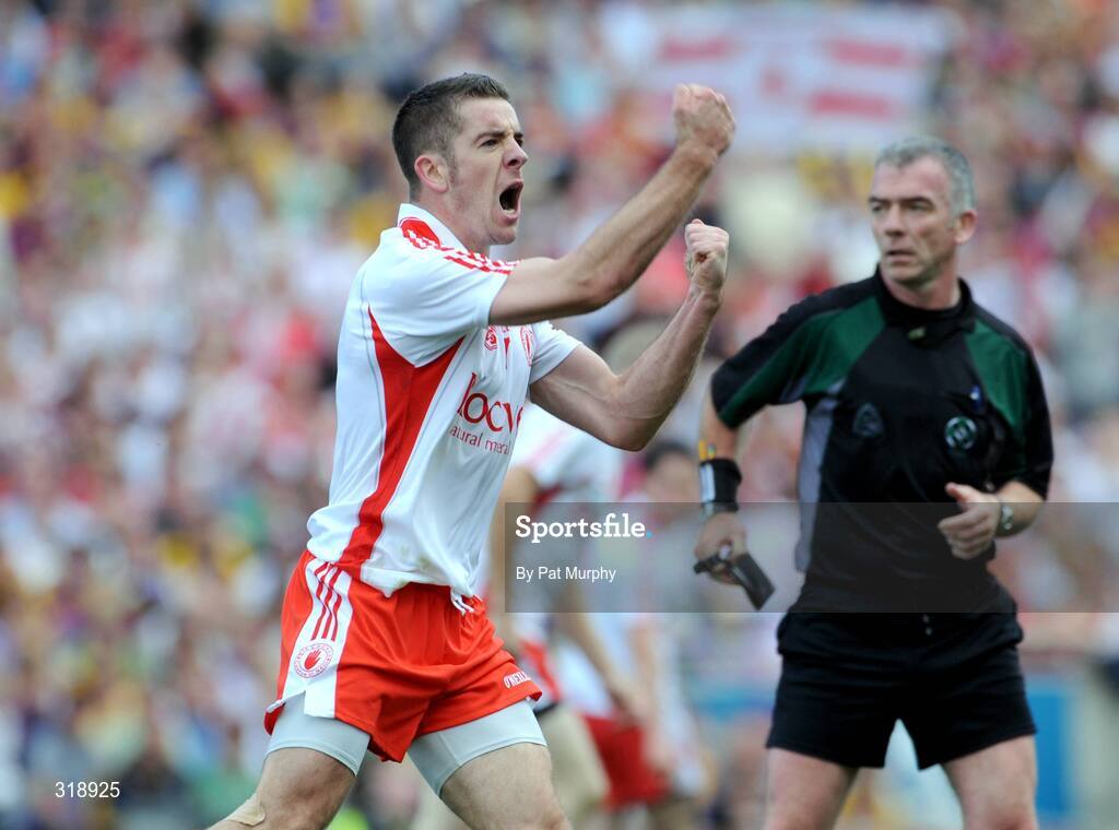 31 August 2008; Philip Jordan, Tyrone, celebrates a late point. GAA Football All-Ireland Senior Championship Semi-Final, Tyrone v Wexford, Croke Park, Dublin. Picture credit: Pat Murphy / SPORTSFILE