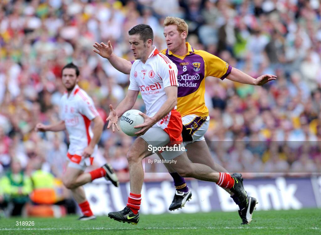 31 August 2008; Philip Jordan, Tyrone, in action against Eric Bradley, Wexford. GAA Football All-Ireland Senior Championship Semi-Final, Tyrone v Wexford, Croke Park, Dublin. Picture credit: Pat Murphy / SPORTSFILE