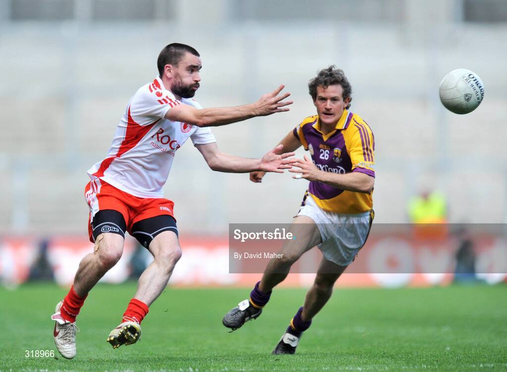 31 August 2008; Ryan McMenamin, Tyrone, in action against Ciaran Deely, Wexford. GAA Football All-Ireland Senior Championship Semi-Final, Tyrone v Wexford, Croke Park, Dublin. Picture credit: David Maher / SPORTSFILE
