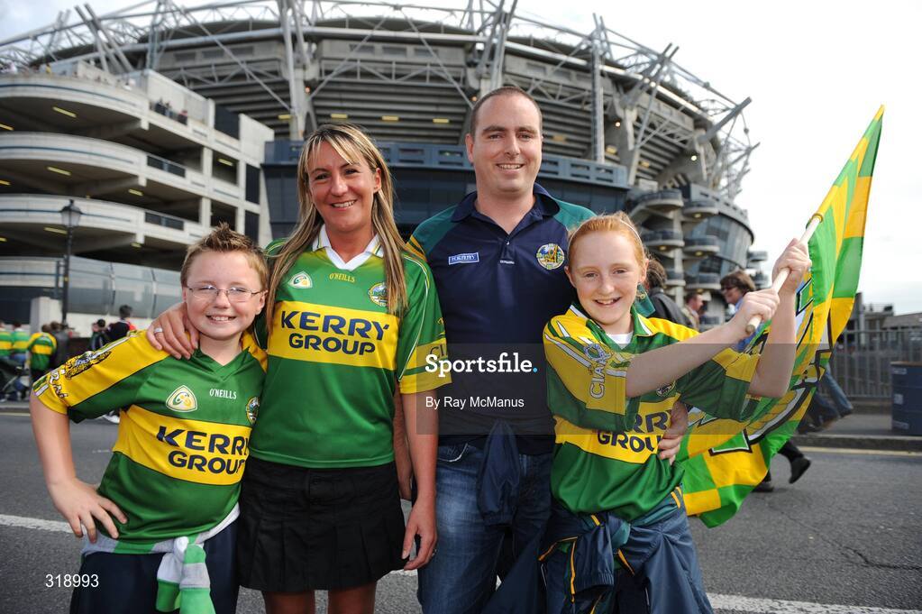 31 August 2008; Ten-year-old Jack O'Connor, Karen, Brian and twelve-year-old Michaela Bruton, from Killarney, Co Kerry, at the game. GAA Football All-Ireland Senior Championship Semi-Final Replay, Kerry v Cork, Croke Park, Dublin. Picture credit: Ray McManus / SPORTSFILE