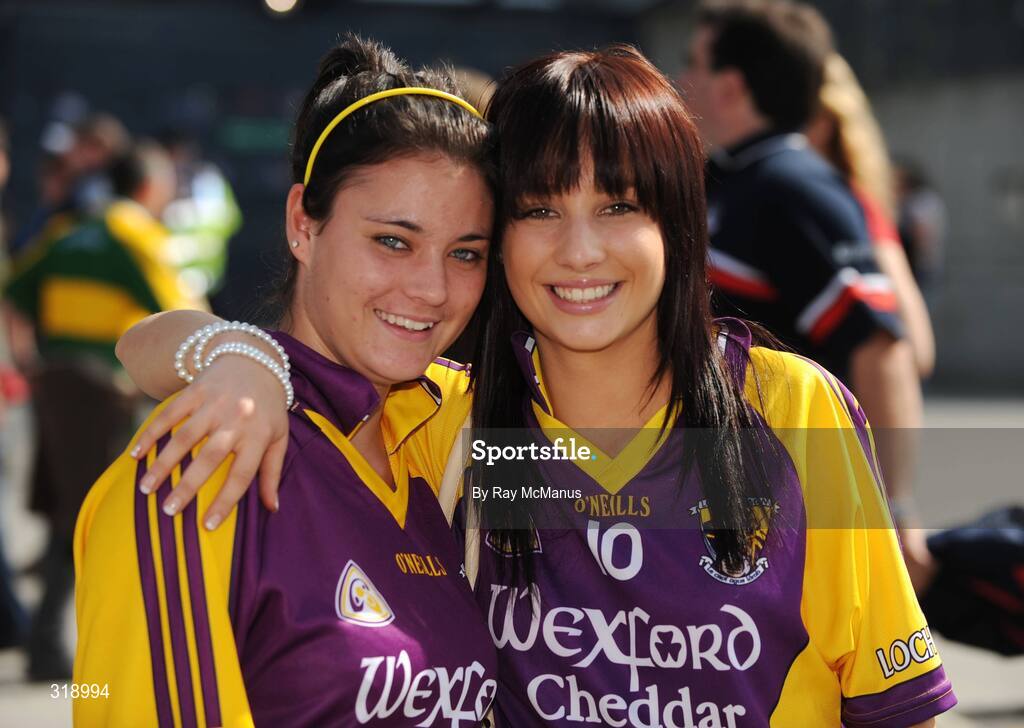 31 August 2008; Aishling and Sinead Colfer, from Fethard-on-Sea, Co. Wexford, at the game. GAA Football All-Ireland Senior Championship Semi-Final, Tyrone v Wexford, Croke Park, Dublin. Picture credit: Ray McManus / SPORTSFILE
