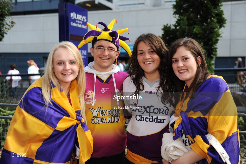 31 August 2008; Wexford supporters Ellen Ryan, Shane Doyle, Lydia Murphy and Sinead Kehoe, from Enniscorthy, Wexford. GAA Football All-Ireland Senior Championship Semi-Final, Tyrone v Wexford, Croke Park, Dublin. Picture credit: Ray McManus / SPORTSFILE