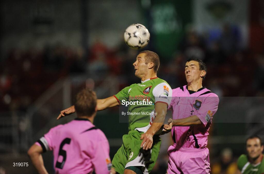 25 August 2008; John O'Flynn, Cork City, in action against Paul Rossiter, Wexford Youths. eircom League of Ireland Cup Semi-Final, Cork City v Wexford Youths, Turners Cross, Cork. Picture credit: Stephen McCarthy / SPORTSFILE