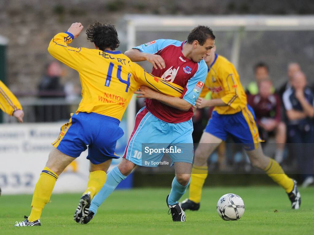 1 September 2008; Guy Bates, Drogheda United, in action against Michael Hegarty, Dungannon Swifts. Setanta Sports Cup, Group One, Drogheda United v Dungannon Swifts, United Park, Drogheda, Co. Louth. Photo by Sportsfile