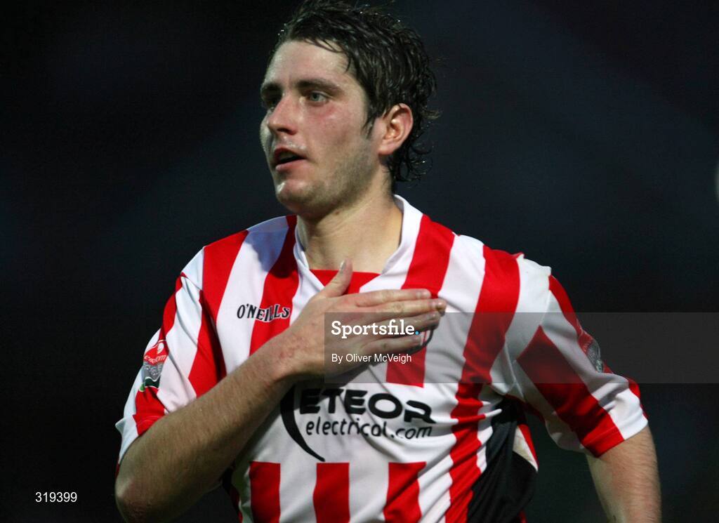 2 Septemeber 2008; Ruardhi Higgins, Derry City, celebrates after scoring his side's first goal. Setanta Cup, Derry City v Glentoran, Brandywell, Derry. Picture credit: Oliver McVeigh / SPORTSFILE