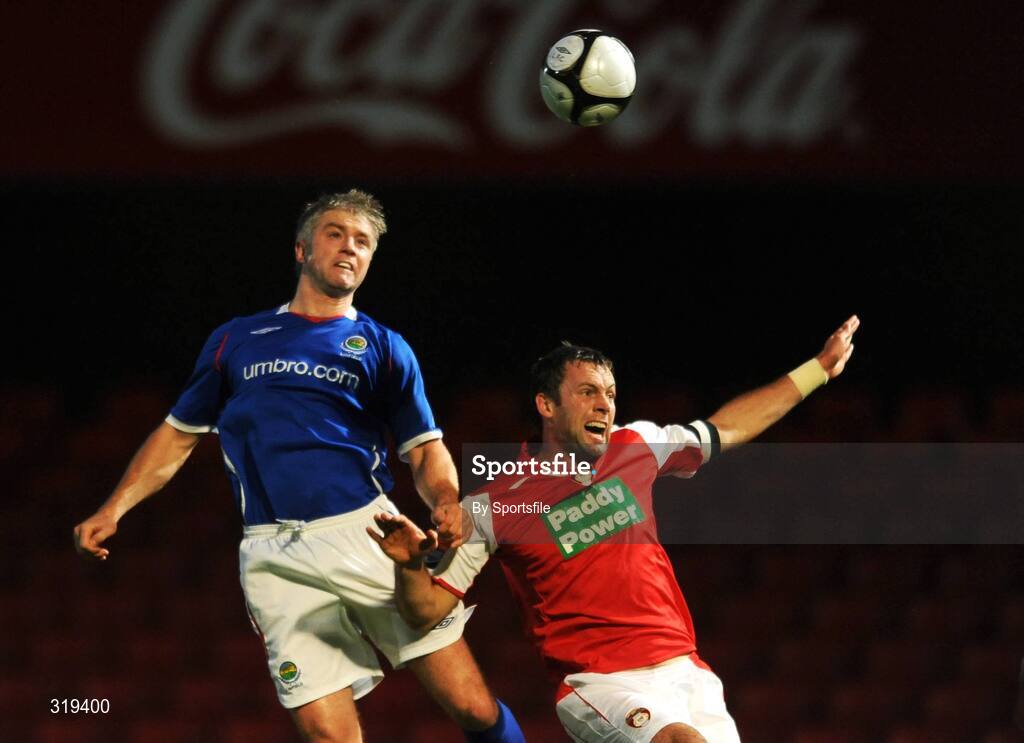 2 September 2008; William Murphy, Linfield, in action against Jamie Harris, St. Patrick's Athletic. Setanta Sports Cup, Group Two, Linfield v St. Patrick's Athletic, Windsor Park, Belfast, Co. Antrim. Photo by Sportsfile