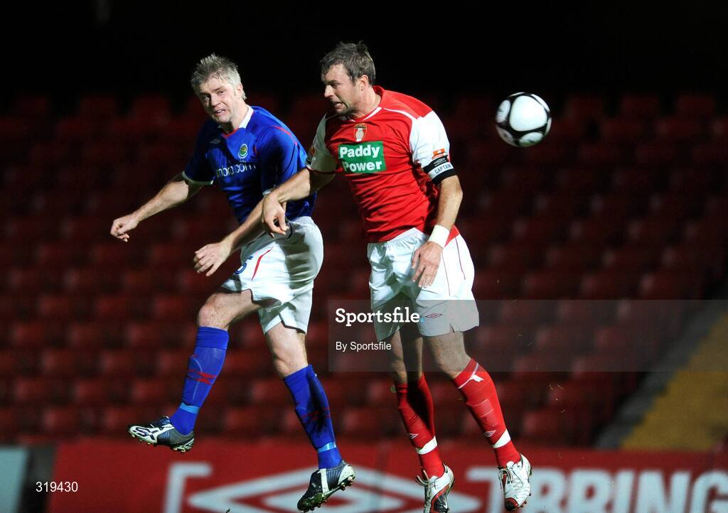 2 September 2008; William Murphy, Linfield, in action against Jamie Harris, St. Patrick's Athletic. Setanta Sports Cup, Group Two, Linfield v St. Patrick's Athletic, Windsor Park, Belfast, Co. Antrim. Photo by Sportsfile