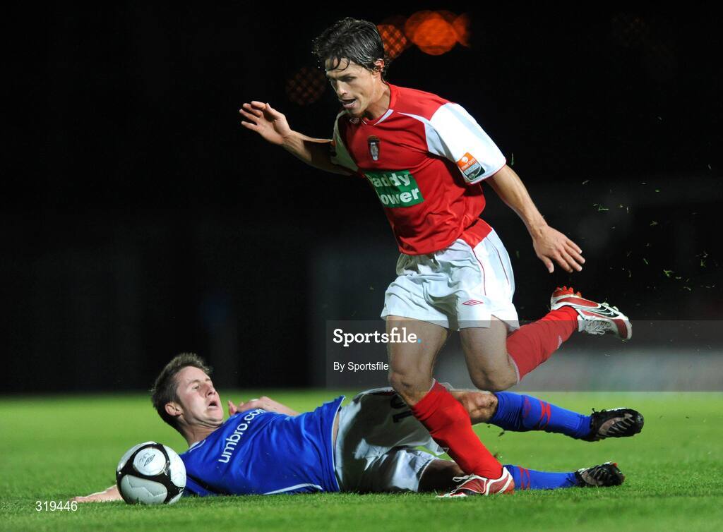 2 September 2008; Ryan Guy, St. Patrick's Athletic, in action against Michael Carvill, Linfield. Setanta Sports Cup, Group Two, Linfield v St. Patrick's Athletic, Windsor Park, Belfast, Co. Antrim. Photo by Sportsfile