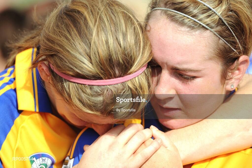 31 August 2008; A dejected Stephanie Moloney, left, and Aiveen O'Shea, Clare, at the end of the game. All-Ireland Minor A Championship Final, Clare v Kilkenny, Geraldine Park, Athy, Co. Kildare. Photo by Sportsfile