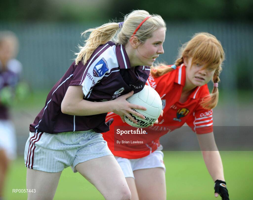 31 August 2008; Aishling Donnelly, Galway, in action against Kate O'Brien, Cork. All-Ireland Ladies U16 A Football Championship Final, Cork v Galway, McDonagh Park, Nenagh, Co. Tipperary. Picture credit: Brian Lawless / SPORTSFILE