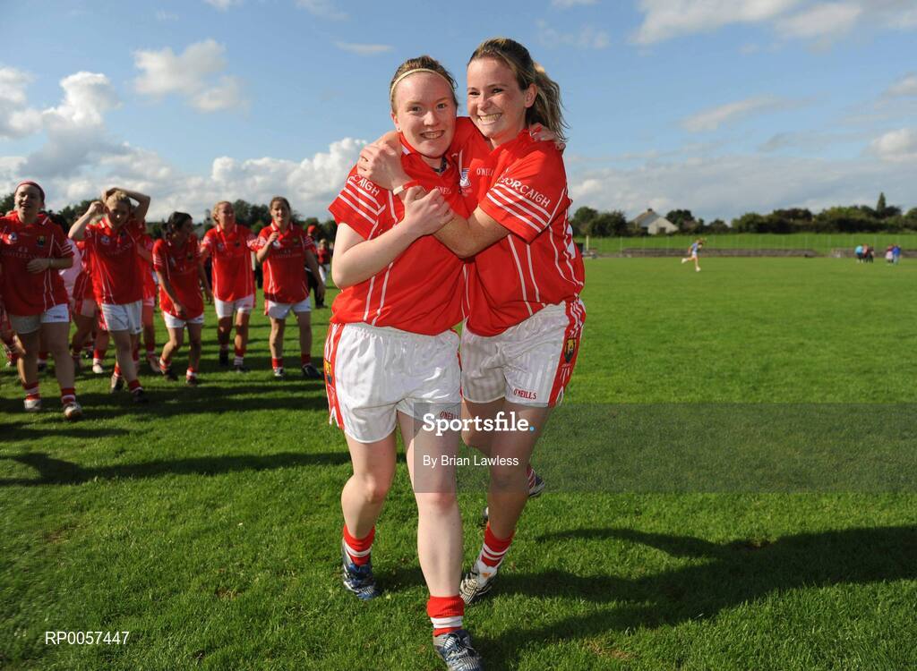 31 August 2008; Cork's Patricia Dunne, left, and Danielle Downey, celebrate after the match. All-Ireland Ladies U16 A Football Championship Final, Cork v Galway, McDonagh Park, Nenagh, Co. Tipperary. Picture credit: Brian Lawless / SPORTSFILE