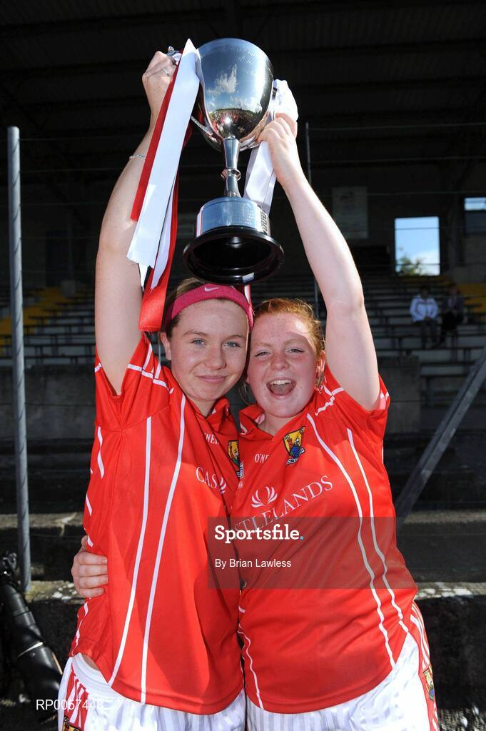 31 August 2008; Cork co-captains Denise Cronin, right, and Ciara Sherlock, lift the cup. All-Ireland Ladies U16 A Football Championship Final, Cork v Galway, McDonagh Park, Nenagh, Co. Tipperary. Picture credit: Brian Lawless / SPORTSFILE