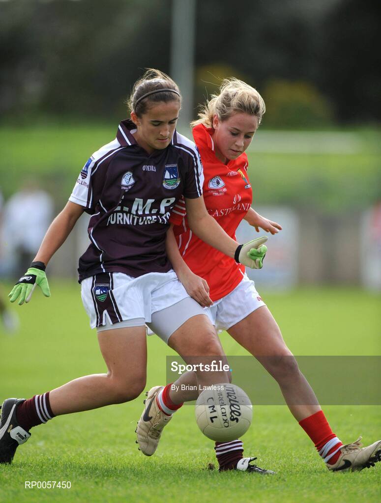 31 August 2008; Dora Gorman, Galway, in action against Orla Finn, Cork. All-Ireland Ladies U16 A Football Championship Final, Cork v Galway, McDonagh Park, Nenagh, Co. Tipperary. Picture credit: Brian Lawless / SPORTSFILE