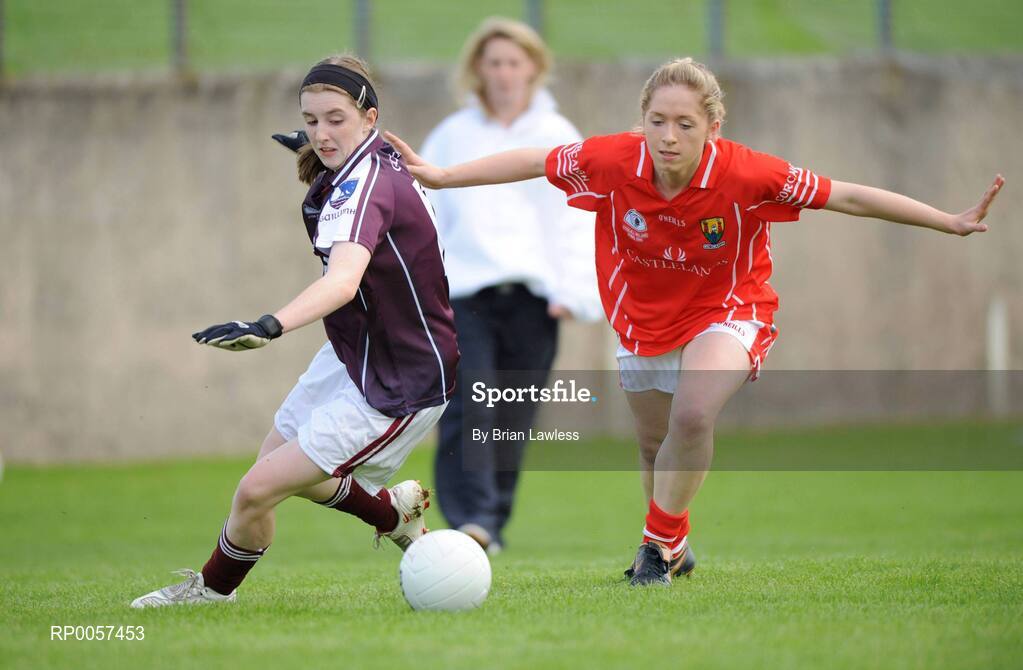 31 August 2008; Nicola Kilgarriff, Galway, in action against Deirdre O'Driscoll, Cork. All-Ireland Ladies U16 A Football Championship Final, Cork v Galway, McDonagh Park, Nenagh, Co. Tipperary. Picture credit: Brian Lawless / SPORTSFILE