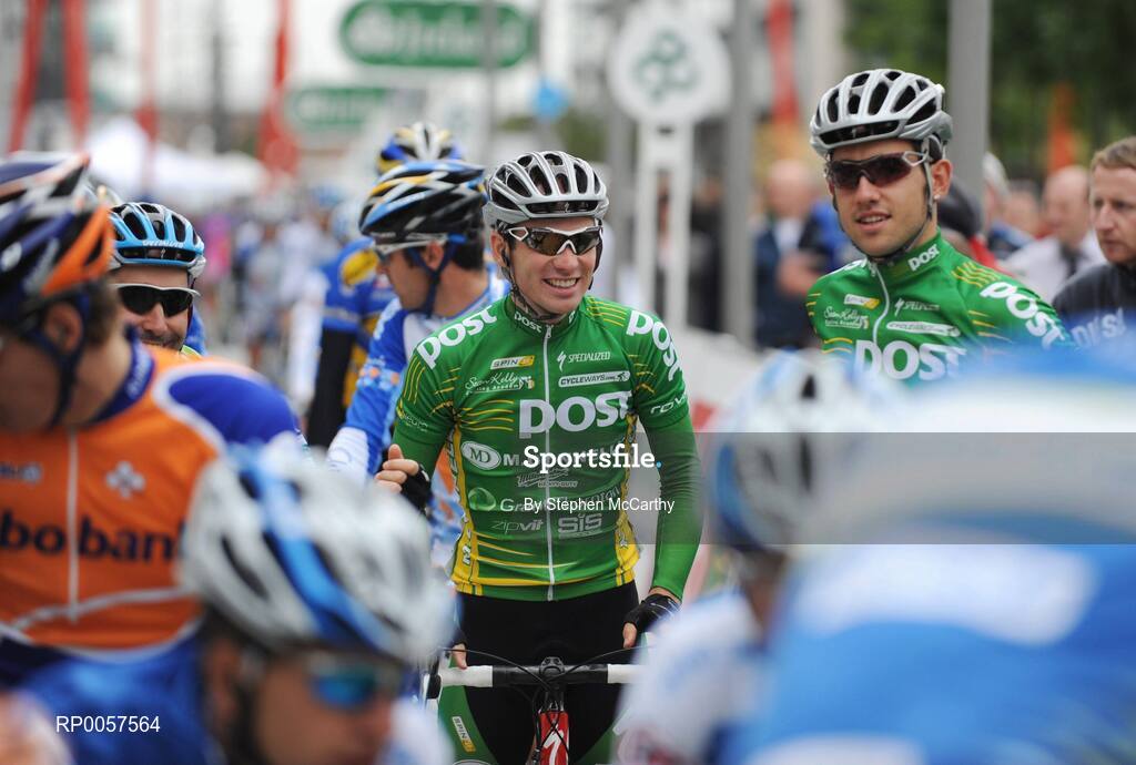 27 August 2008; Benny de Schrooder, left, and Mark Cassidy, of the An Post Sponored Sean Kelly team, ahead of the opening stage of the Tour of Ireland. 2008 Tour of Ireland - Stage 1, Dublin - Waterford. Picture credit: Stephen McCarthy / SPORTSFILE  *** Local Caption ***