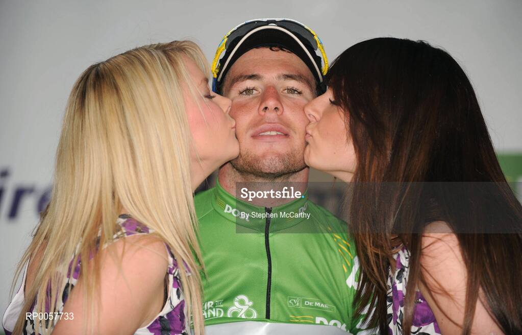 30 August 2008; Mark Cavendish, Team Columbia, after being presented with the An Post sponsored green jersey after the fourth stage of the Tour of Ireland. 2008 Tour of Ireland - Stage 4, Limerick - Dingle. Picture credit: Stephen McCarthy / SPORTSFILE  *** Local Caption ***
