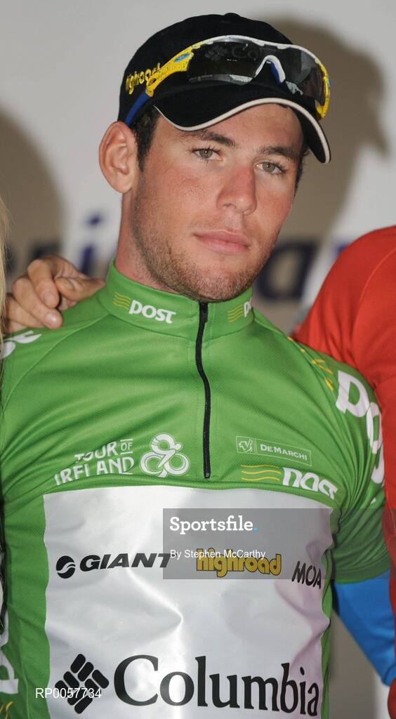 30 August 2008; Mark Cavendish, Team Columbia, after being presented with the An Post sponsored green jersey after the fourth stage of the Tour of Ireland. 2008 Tour of Ireland - Stage 4, Limerick - Dingle. Picture credit: Stephen McCarthy / SPORTSFILE  *** Local Caption ***