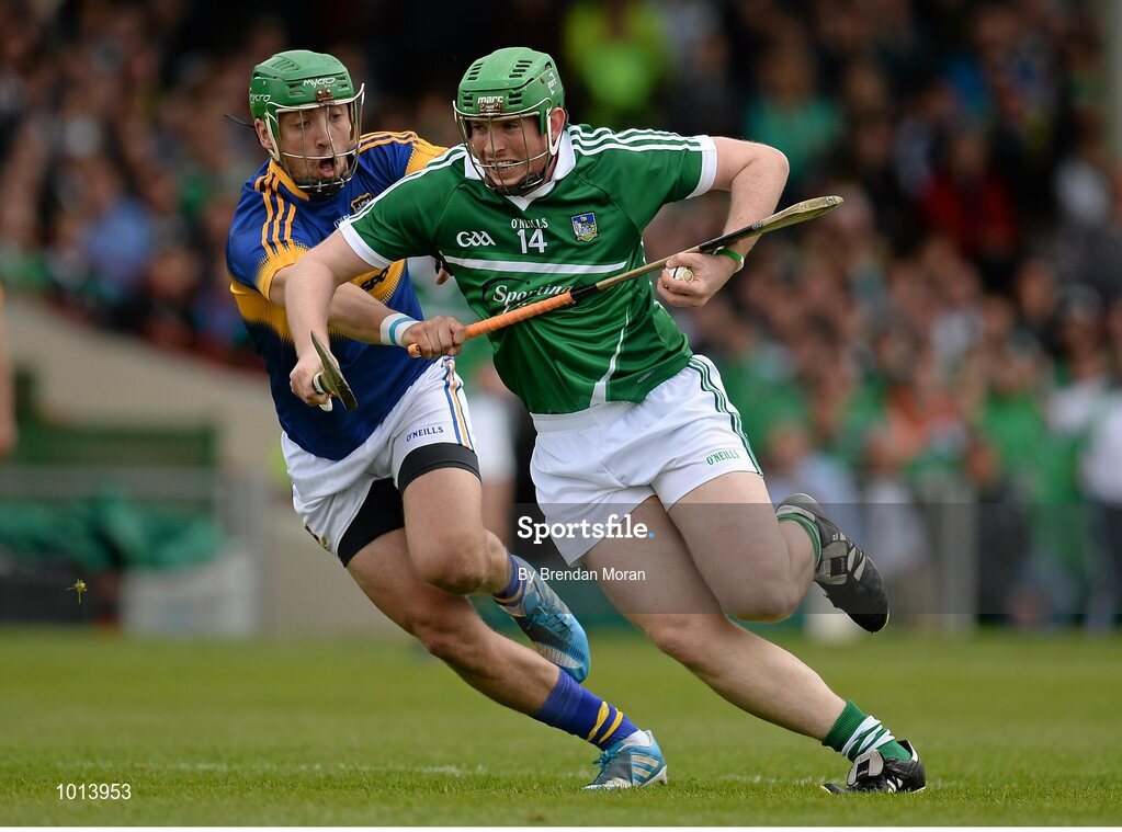 21 June 2015; Shane Dowling, Limerick, in action against James Barry, Tipperary. Munster GAA Hurling Senior Championship, Semi-Final, Limerick v Tipperary, Gaelic Grounds, Limerick. Picture credit: Brendan Moran / SPORTSFILE