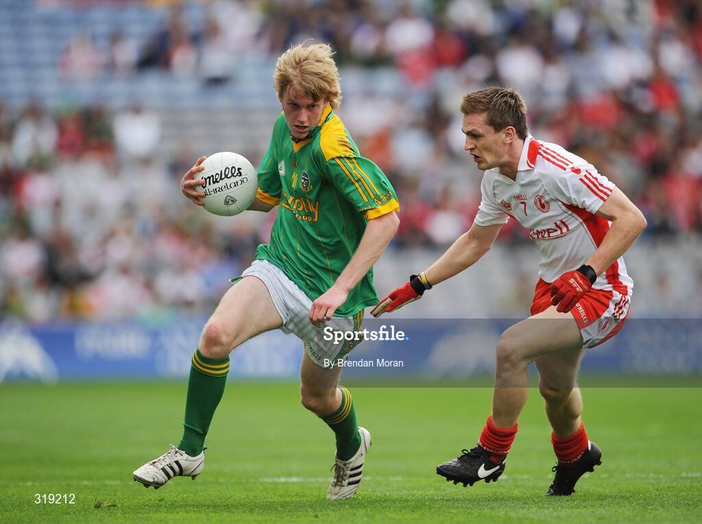 31 August 2008; Daire Smyth, Meath, in action against Kevin Mossey, Tyrone. ESB GAA Football All-Ireland Minor Championship Semi-Final, Meath v Tyrone, Croke Park, Dublin. Picture credit: Brendan Moran / SPORTSFILE
