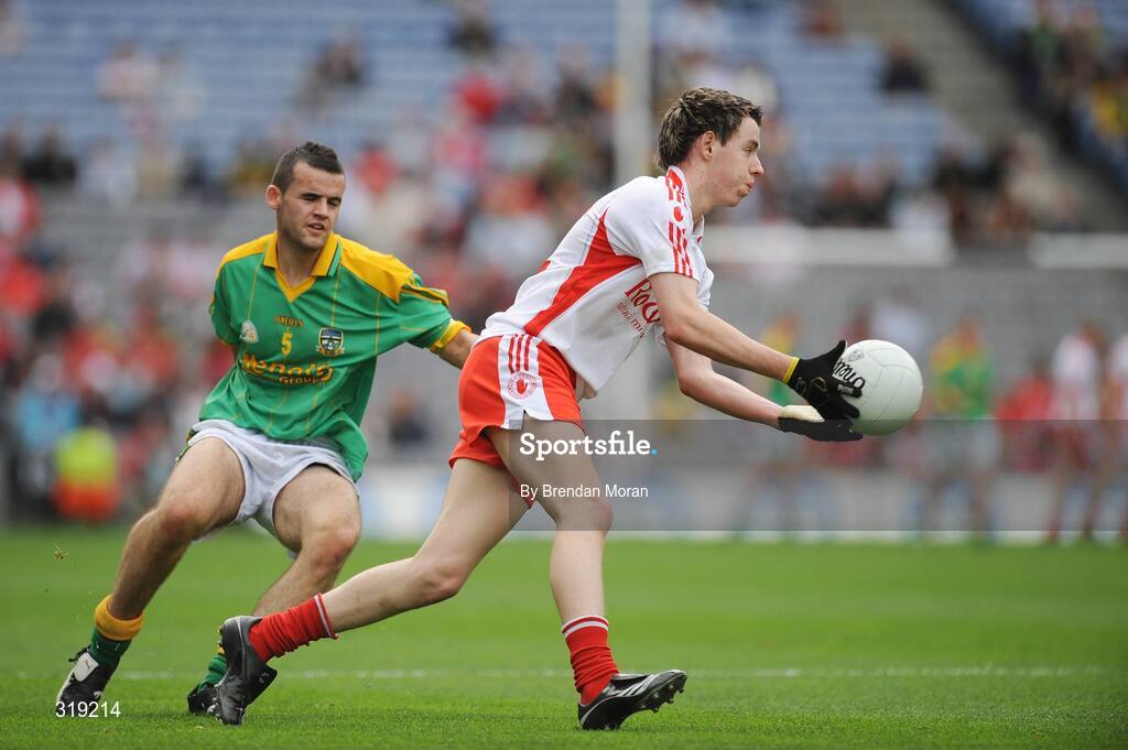 31 August 2008; Matthew Donnelly, Tyrone, in action aainst Enda Nulty, Meath. ESB GAA Football All-Ireland Minor Championship Semi-Final, Meath v Tyrone, Croke Park, Dublin. Picture credit: Brendan Moran / SPORTSFILE