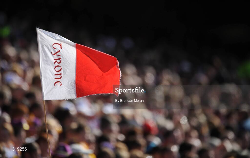 31 August 2008; A Tyrone flag waves in the wind. GAA Football All-Ireland Senior Championship Semi-Final, Tyrone v Wexford, Croke Park, Dublin. Picture credit: Brendan Moran / SPORTSFILE