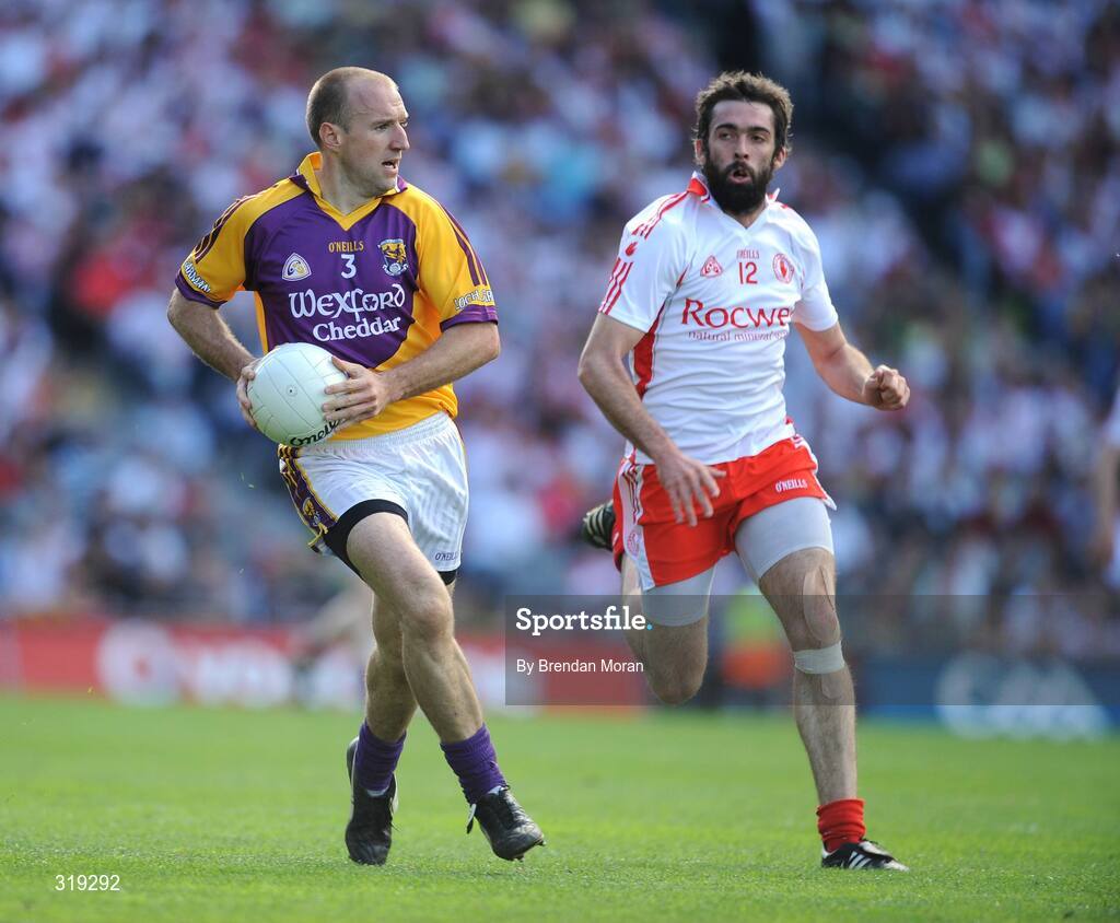 31 August 2008; Philip Wallace, Wexford, in action against Joe McMahon, Tyrone. GAA Football All-Ireland Senior Championship Semi-Final, Tyrone v Wexford, Croke Park, Dublin. Picture credit: Brendan Moran / SPORTSFILE