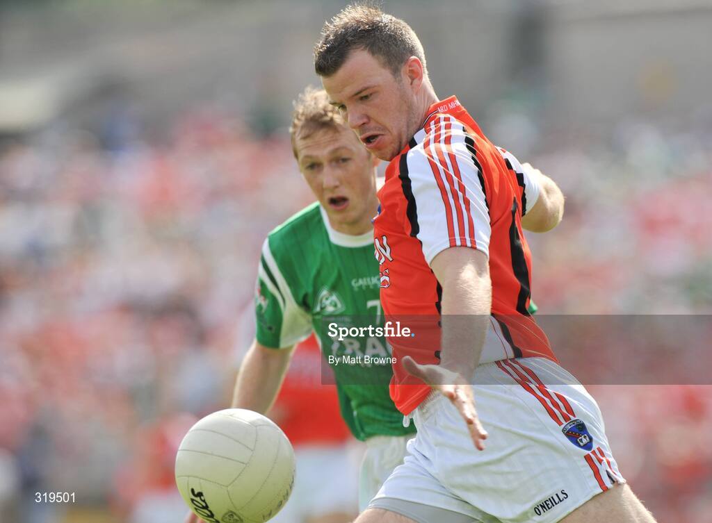 27 July 2008; Ciaran McKeever, Armagh, in action against Tommy McElroy, Fermanagh. GAA Football Ulster Senior Championship Final, Armagh v Fermanagh, St Tighearnach's Park, Clones, Co. Monaghan. Picture credit: Matt Browne / SPORTSFILE