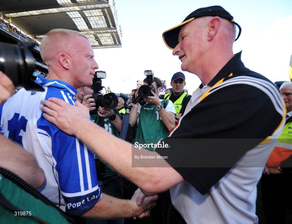 7 September 2008; Waterford's John Mullane congratulates Kilkenny manager Brian Cody after the game. GAA Hurling All-Ireland Senior Championship Final, Kilkenny v Waterford, Croke Park, Dublin. Picture credit: Brendan Moran / SPORTSFILE