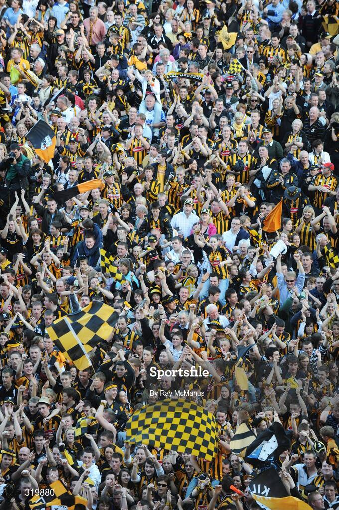 7 September 2008; Kilkenny supporters, who invaded the pitch, cheer as the presentation is made. GAA Hurling All-Ireland Senior Championship Final, Kilkenny v Waterford, Croke Park, Dublin. Picture credit: Ray McManus / SPORTSFILE