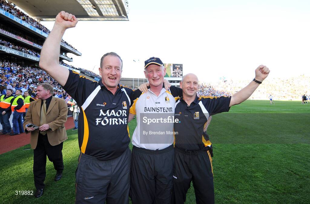 7 September 2008; The Kilkenny management of Michael Dempsey, left, Brian Cody and Martin Fogarty celebrate after the final whistle. GAA Hurling All-Ireland Senior Championship Final, Kilkenny v Waterford, Croke Park, Dublin. Picture credit: Brendan Moran / SPORTSFILE