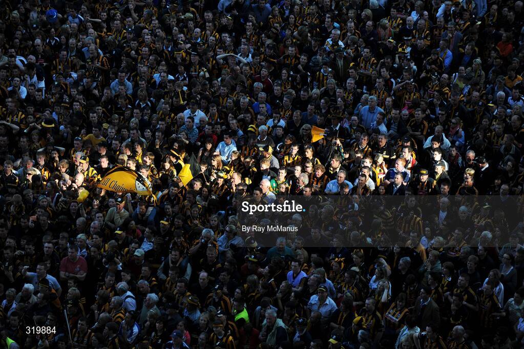 7 September 2008; Kilkenny supporters, who invaded the pitch, look on as the presentation is made. GAA Hurling All-Ireland Senior Championship Final, Kilkenny v Waterford, Croke Park, Dublin. Picture credit: Ray McManus / SPORTSFILE