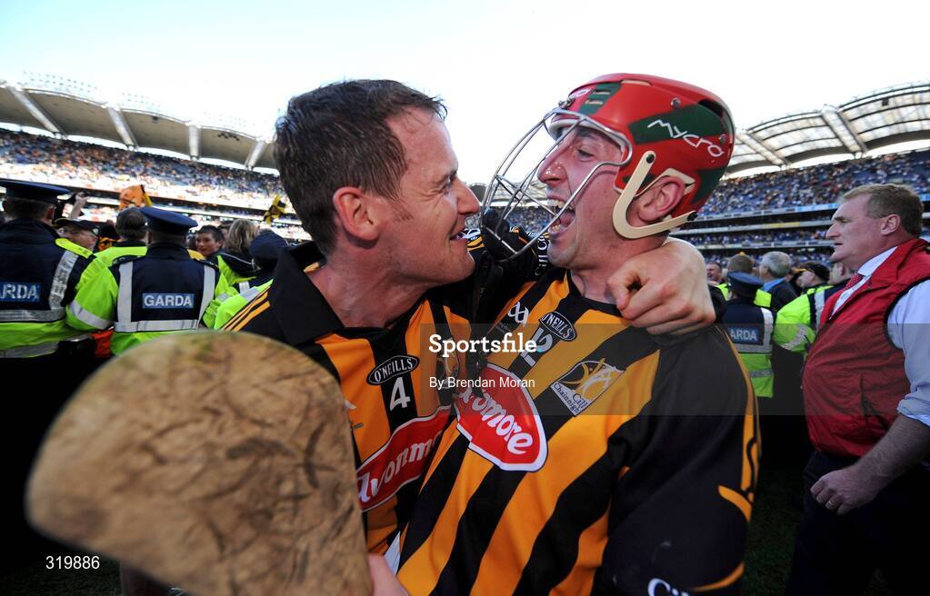 7 September 2008; Kilkenny's Jackie Tyrrell, left, and Eoin Larkin celebrate after the game. GAA Hurling All-Ireland Senior Championship Final, Kilkenny v Waterford, Croke Park, Dublin. Picture credit: Brendan Moran / SPORTSFILE