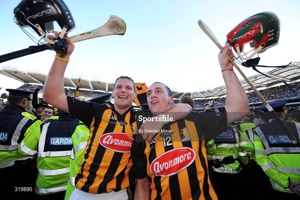 7 September 2008; Kilkenny's Jackie Tyrrell, left, and Eoin Larkin celebrate after the game. GAA Hurling All-Ireland Senior Championship Final, Kilkenny v Waterford, Croke Park, Dublin. Picture credit: Brendan Moran / SPORTSFILE