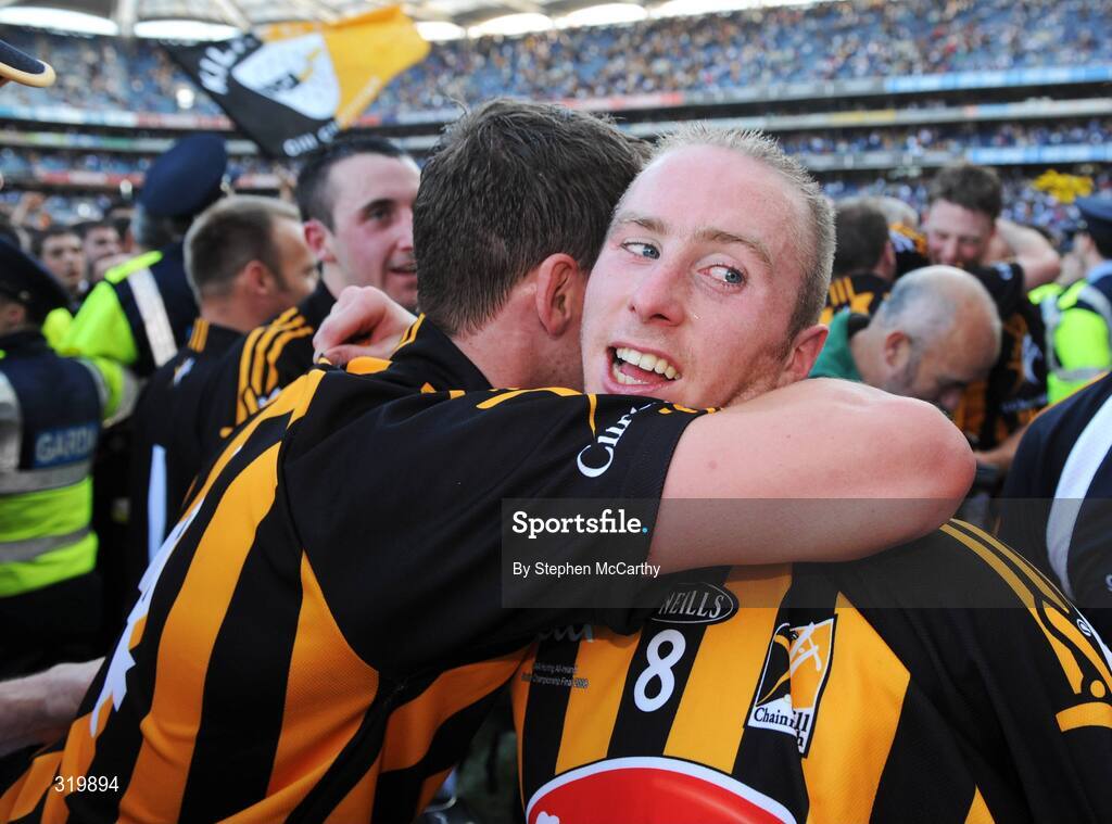 7 September 2008; Kilkenny captain James 'Cha' Fitzpatrick is congratulated by Jackie Tyrrell after their side's victory over Waterford. GAA Hurling All-Ireland Senior Championship Final, Kilkenny v Waterford, Croke Park, Dublin. Picture credit: Stephen McCarthy / SPORTSFILE
