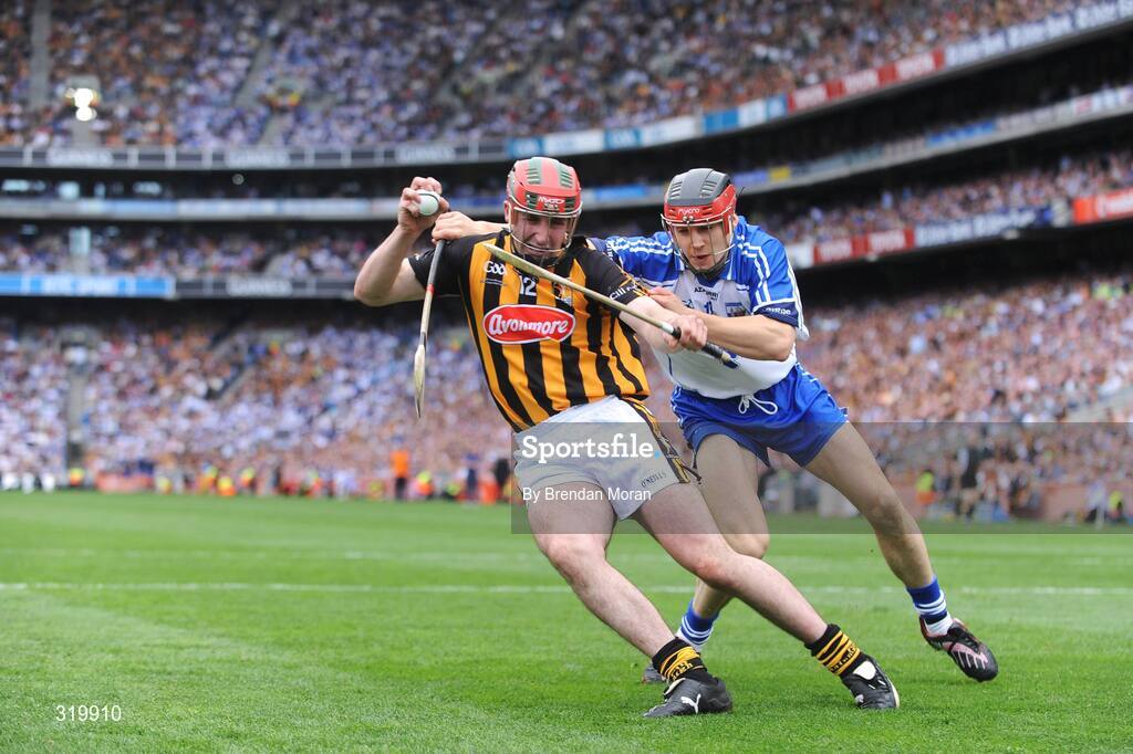7 September 2008; Eoin Larkin, Kilkenny, is tackled by Shane O'Sullivan, Waterford. GAA Hurling All-Ireland Senior Championship Final, Kilkenny v Waterford, Croke Park, Dublin. Picture credit: Brendan Moran / SPORTSFILE