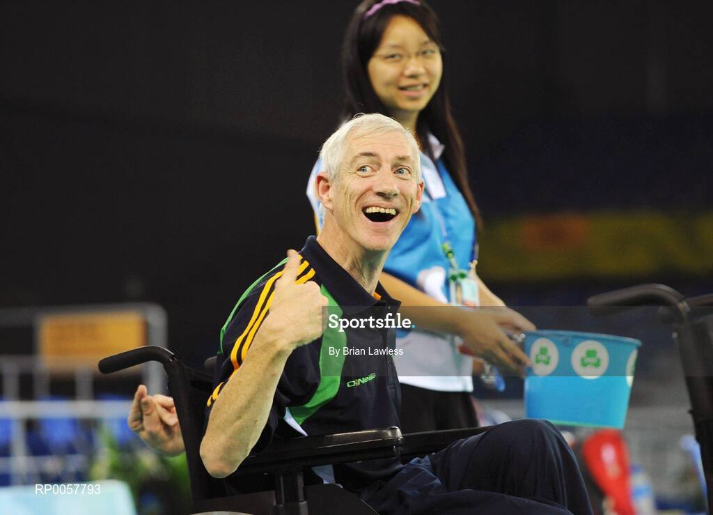 5 September 2008; Thomas Leahy, from Fermoy, Co. Cork, who competes in BC2 Mixed Individual & BC1/BC1 Mixed team, during a Boccia training session. Beijing 2008 Paralympic Games, Fencing Hall of National Convention Centre, Olympic Green, Beijing, China. Picture credit: Brian Lawless / SPORTSFILE